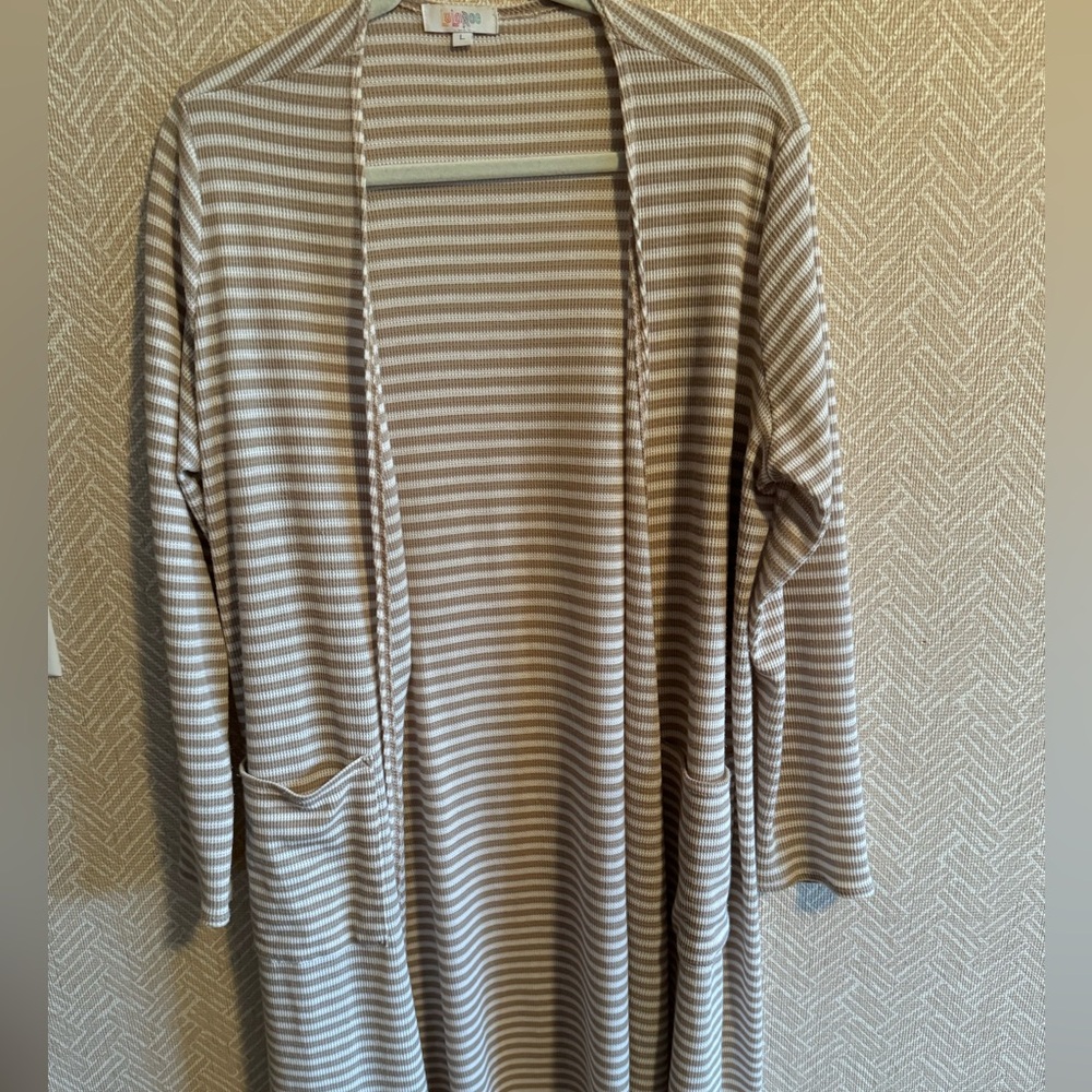 Lularoe Sarah CardiganSize Large - Cream & Tan stripe